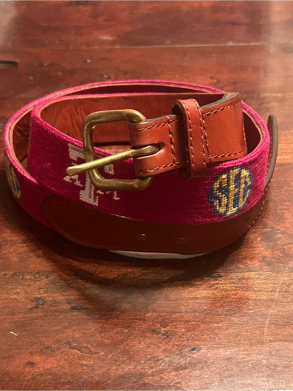Smathers & Branson Men's SEC A&M Needlepoint Belt 34
